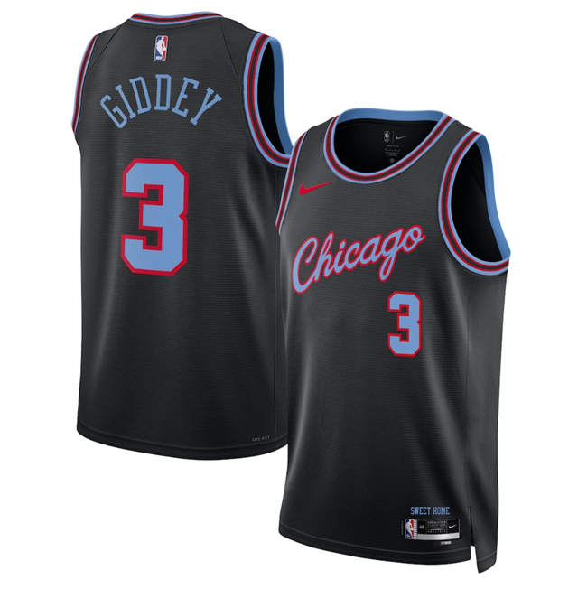 Men's Black Chicago Bulls #3 Josh Giddey 2025/26 City Edition Stitched Basketball Jersey